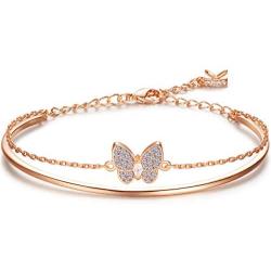 KIMILILY Butterfly Charm Birthstone Bracelets for Women,Gifts for Women Girl,Rose Gold Jewelry Crystals from Swarovski with Fine Jewelry Box