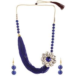Efulgenz Fashion Chunky Multi Layered Faux Pearl Crystal Floral Statement Necklace Earrings Costume Jewelry Set (Color Options)