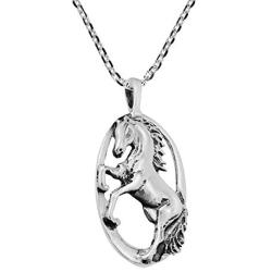 Powerful Oval-Shaped Stallion .925 Sterling Silver Horse Pendant Necklace