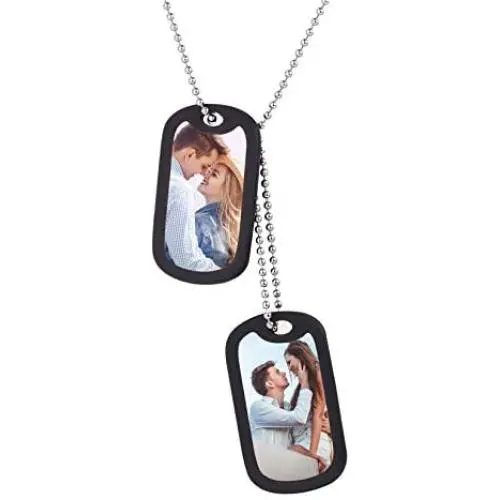 U7 Men Women Custom ID Tag,Stainless Steel Medical Identification Necklace Bead Chain 23 Inch, Silicone Silencer, Military Dog Tag Customized with Text or Image, Gift Packed