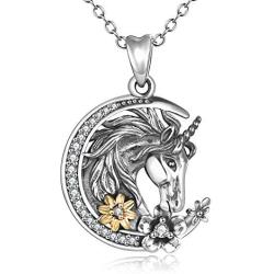 YFN Unicorn Crescent Necklace 925 Sterling Silver Unicorn Gift for Women Girls