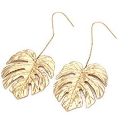 Mountainer Bohemian Hollow Palm Leaf Long Chain Dangle Earrings Vintage Monstera Leaves Metal Drop Earrings for Women Holiday Beach Jewelry