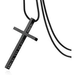 HZMAN Philippians 4:13 Cross Pendant Strength Bible Verse Stainless Steel Necklace