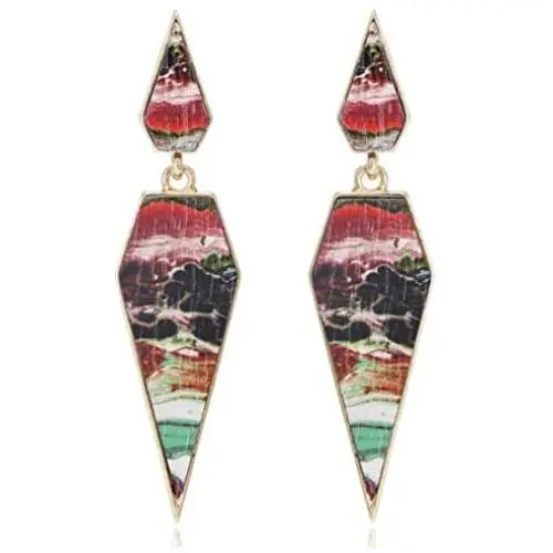 Bohemian Wood And Marble Effect Pentagon Shaped Drop Statement Earrings Bohemian Wood And Marble Effect Pentagon Shaped Drop Statement Earrings