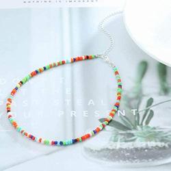 Yalice Multicolor Choker Necklace Chain Rainbow Seed Bead Necklaces Jewelry for Women and Girls