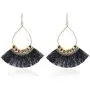Small Tear Drop Dangle with Chain & Crystal Trimmings, Fan Shape Tassel Statement Earrings Small Tear Drop Dangle with Chain & Crystal Trimmings, Fan Shape Tassel Statement Earrings