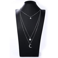 S925 Sterling Silver Multilayer Dot Bar Layered Triple Chain Pendant Necklace for Women