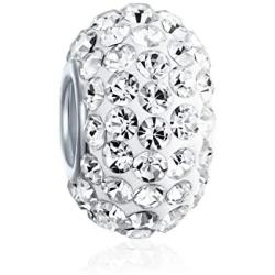 Solid Color Pave Crystal Spacer Bead Charm For Women Teen Fits European Charm Bracelet 925 Sterling Silver Core