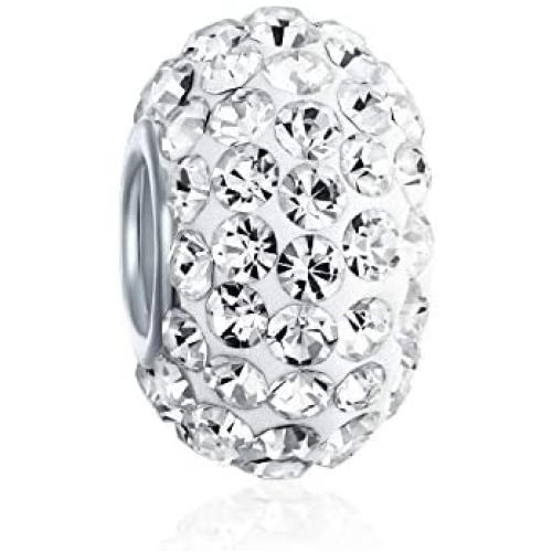 Solid Color Pave Crystal Spacer Bead Charm For Women Teen Fits European Charm Bracelet 925 Sterling Silver Core