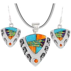 925 Sterling Silver Matching Pendant & Earrings Set with Genuine Gemstones 20'' Necklace