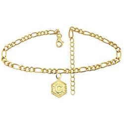 FUTIMELY 18K Gold Plated Initial Anklet for Women Girls Men,Cute Summer Sandy Beach Anklet Bracelet,Figaro Chain Frosted Coin Disk Pendant Foot Jewelry