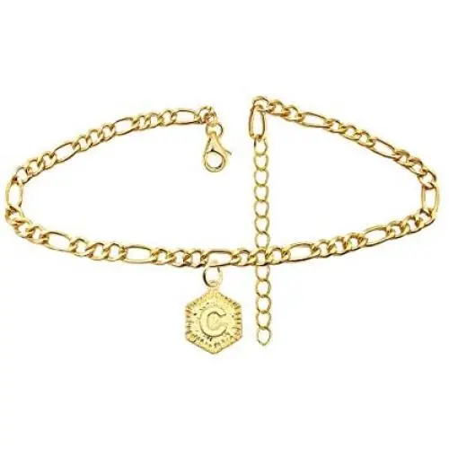 FUTIMELY 18K Gold Plated Initial Anklet for Women Girls Men,Cute Summer Sandy Beach Anklet Bracelet,Figaro Chain Frosted Coin Disk Pendant Foot Jewelry FUTIMELY 18K Gold Plated Initial Anklet for Women Girls Men,Cute Summer Sandy Beach Anklet Bracelet,Figaro Chain Frosted Coin Disk Pendant Foot Jewelry