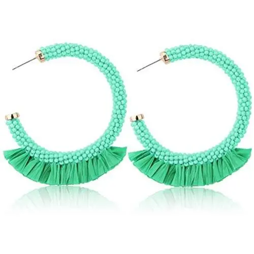 Sllaiss Summer Beaded Raffia Statement Earrings for Women Fashion Jewelry Handmade Bohemian Drop Dangle Earrings Big Circle Hoop Colorful Sllaiss Summer Beaded Raffia Statement Earrings for Women Fashion Jewelry Handmade Bohemian Drop Dangle Earrings Big Circle Hoop Colorful
