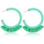 Sllaiss Summer Beaded Raffia Statement Earrings for Women Fashion Jewelry Handmade Bohemian Drop Dangle Earrings Big Circle Hoop Colorful