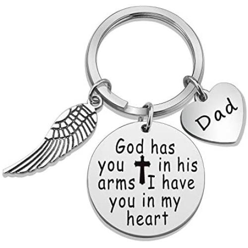 Eigso Mom Dad Memorial Keychain God Has You in His Arms I Have You in My Heart Memorial Gift Loss of Father Mother Remembrance Keyring