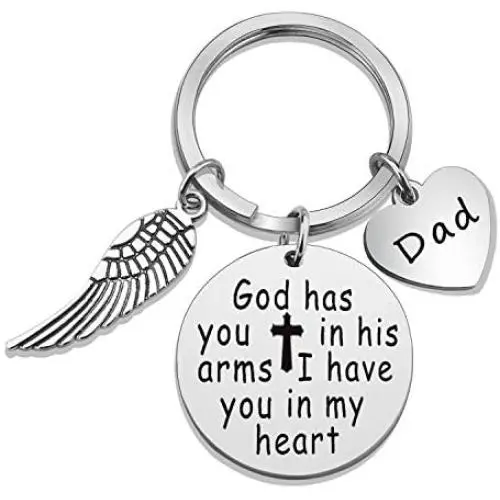 Eigso Mom Dad Memorial Keychain God Has You in His Arms I Have You in My Heart Memorial Gift Loss of Father Mother Remembrance Keyring