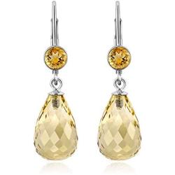 Gem Stone King 925 Sterling Silver Briolette Citrine Womens Drop Earrings 10.00 Ctw Gemstone Birthstone