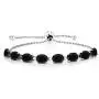 Gem Stone King 925 Sterling Silver Oval Black Onyx Adjustable Tennis Bracelet 10.00 Ctw Gemstone Birthstone