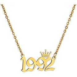 MICOMAKA Birth Year Number with Crown,Necklace Old English, Memorable Anniversary Jewelry for Women Girls, Personalized Birthday Jewelry 18K Real Gold Stainless Steel Pendant