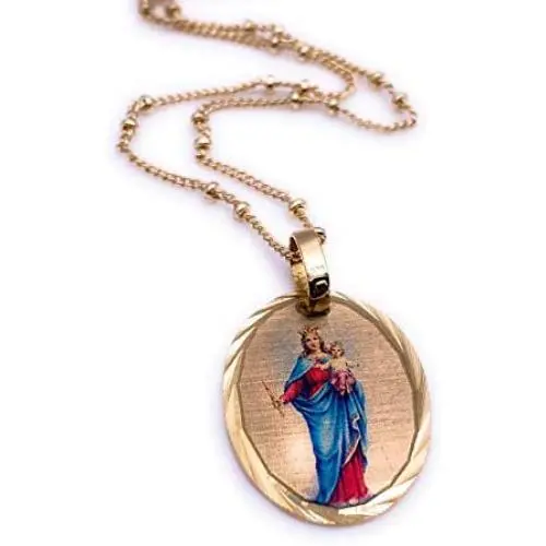 Virgen Maria Auxiliadora Pendant Necklace for Women 18K Gold Plated Chain Mary Help Of Christians Jewelry Virgen Maria Auxiliadora Pendant Necklace for Women 18K Gold Plated Chain Mary Help Of Christians Jewelry