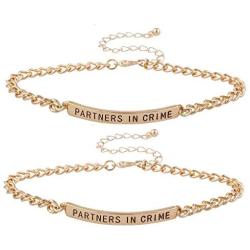 LUX ACCESSORIES Gold Tone Partners in Crime BFF Best Friend Bracelet Set