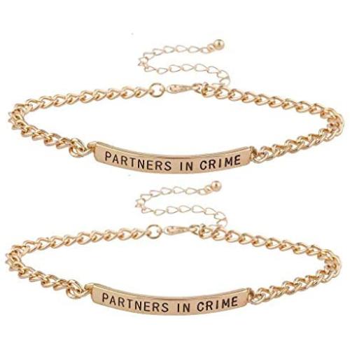 LUX ACCESSORIES Gold Tone Partners in Crime BFF Best Friend Bracelet Set