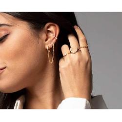 CHESKY 14K Gold Plated Zirconia Handcuff Hoop Earrings Double Piercing Earrings Dangle Chain Huggie Hoop Earrings for Men Women 1PC