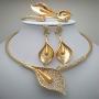 Nigerian Wedding African Beads Zinc Alloy Jewelry Sets Dubai Jewelry Sets Necklace Bracelet Earrings Ring Sets WHITE Gold-color