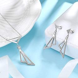 Besilver Valentine Gift Triangle Necklace Earrings Set Women Men 925 Sterling Silver 18K Gold Filled Cubic Zirconia Triangle Jewish Chai Necklace Jewelry Gift