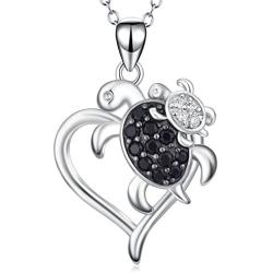 POPLYKE Turtle Necklace Sterling Silver Mother and Daughter Son Sea Turtle Heart Pendant Necklace for Women Girls Child for Grandmother Mom