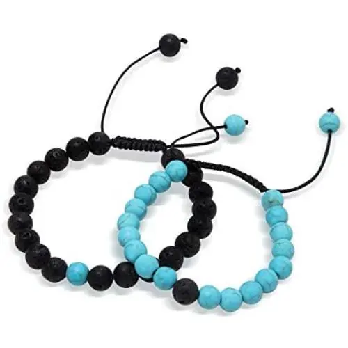 Matching Couples Distance Bracelets | Relationship Bracelets: Long Distance Relationship Gifts | Adjustable Stone Bond Bracelets, His And Hers Touch Bracelet Set With Gift Pouch