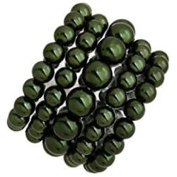 Womens Simulated Pearl Stretch Bracelet Stack 5 Piece Set (Dark Olive Green)