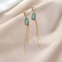 coadipress S925 Long Tassel Earrings for Women Girls Trendy Emerald Snake Bone Chain Resin Geometric Hypoallergenic Earrings Jewelry Gifts