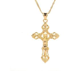 24K Gold Plated Catholic Cross Jesus Christ Cross Pendant Necklace Jewelry for Women