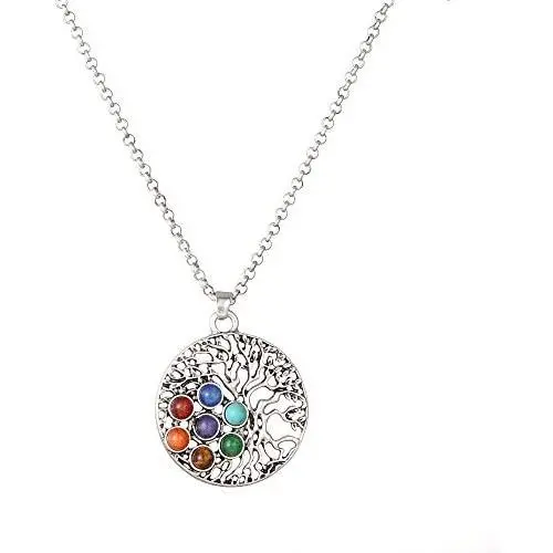 PSEEHEE Tree of Life Flower of Life Sacred Geometry 7 Chakra Healing Crystals Necklace, Reiki Stones Pendant Jewelry PSEEHEE Tree of Life Flower of Life Sacred Geometry 7 Chakra Healing Crystals Necklace, Reiki Stones Pendant Jewelry