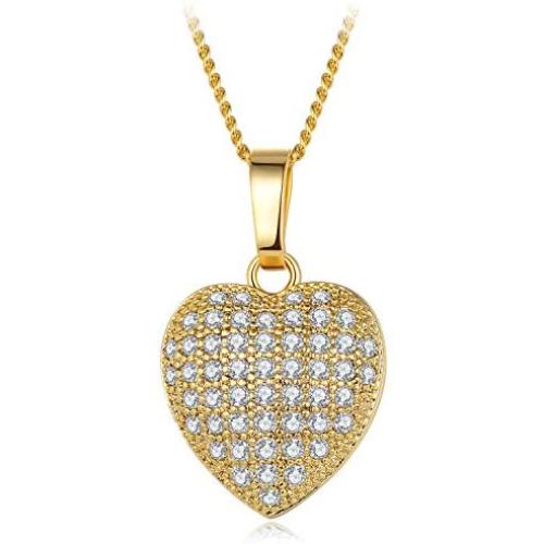 YHLISO Love Heart Necklace for Women Round CZ Diamond Cluster Crystal Cute Heart Pendant Choker Mother Jewelry