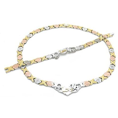 Womens I LOVE YOU Starburst XOXO Hugs And Kisses Necklace And Bracelet Set Te Amo 18/20 inches Multi Color (Gold, Silver, Two Tone, Three Tone)