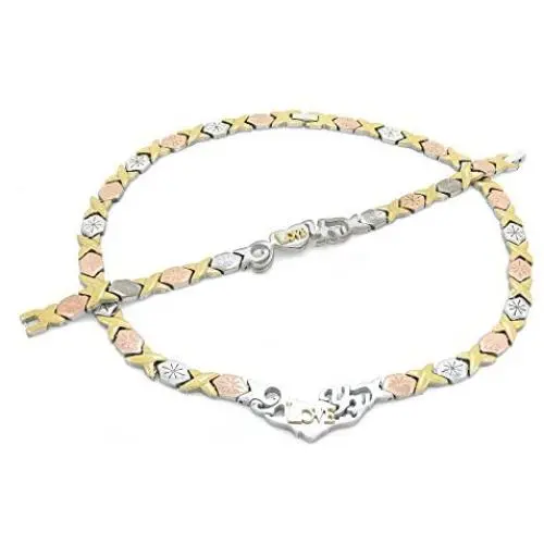 Womens I LOVE YOU Starburst XOXO Hugs And Kisses Necklace And Bracelet Set Te Amo 18/20 inches Multi Color (Gold, Silver, Two Tone, Three Tone)