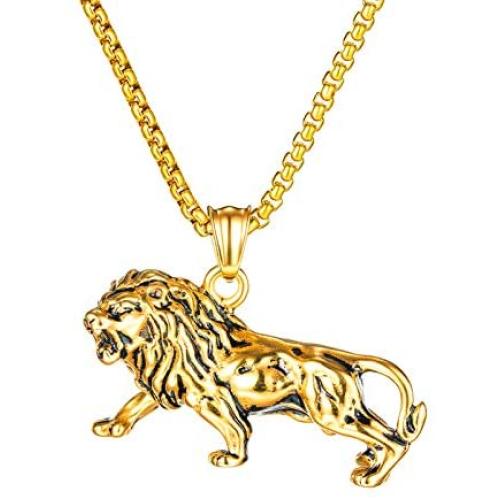 Heavstjer Punk Stainless Steel Animal Lion Pendant Necklace
