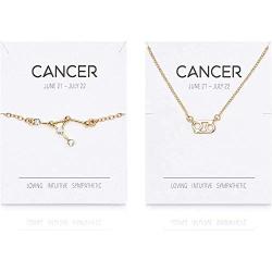 Cancer Zodiac Necklace and Bracelet, Astrology Jewelry Set for Women (2 Pieces)