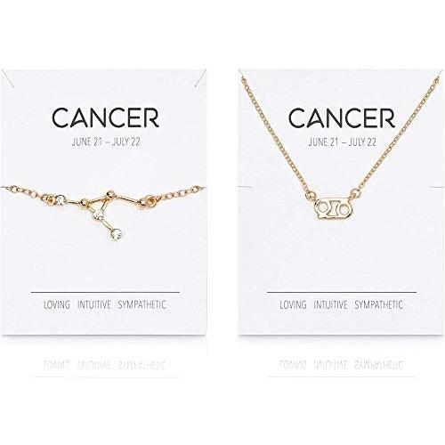 Cancer Zodiac Necklace and Bracelet, Astrology Jewelry Set for Women (2 Pieces)