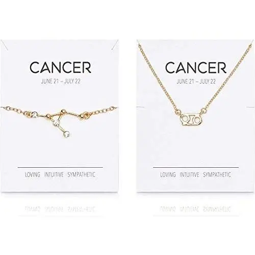 Cancer Zodiac Necklace and Bracelet, Astrology Jewelry Set for Women (2 Pieces)