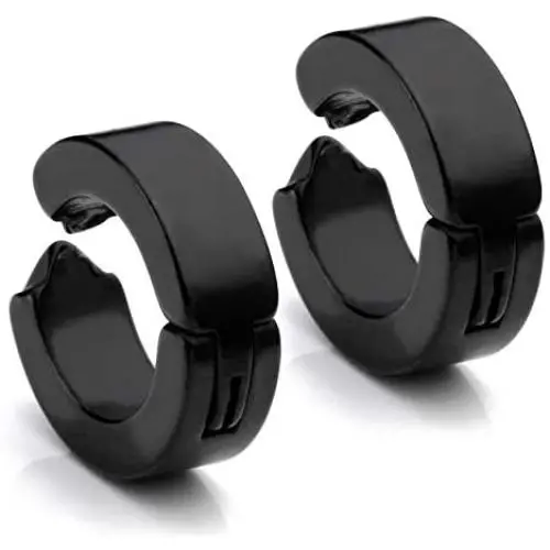 Zysta Pair Fake Hoop Earring Studs Mens Womens Silver Black Stainless Steel Huggie 8mm Diameter Ear Lobe Helix Non-Piercing Clip On Zysta Pair Fake Hoop Earring Studs Mens Womens Silver Black Stainless Steel Huggie 8mm Diameter Ear Lobe Helix Non-Piercing Clip On