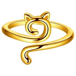 beautlace Cute Cat Adjustable Rings 18K Gold/Silver/Black Gun Plated Lovely Cats Animals Open Ring Jewelry for Women KR0029