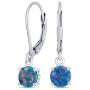 Round Solitaire Created Opal Leverback Drop Earrings For Women 925 Sterling Silver 8MM October Birthstone More Colors