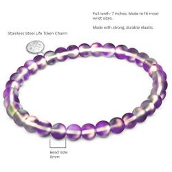 Life Token Shimmer Beads 8mm Glowing Glass Mermaid Moonstone Stretch Bracelet for Women Rainbow Violet Purple