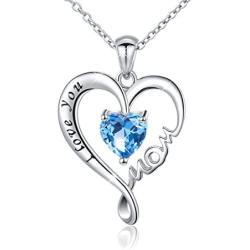 JZMSJF 925 Sterling Silver I Love You Mom Love Heart Necklace Dog Mom Animal Paw Print Pendant for Mother Women Wife