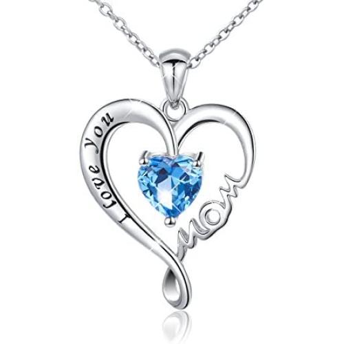 JZMSJF 925 Sterling Silver I Love You Mom Love Heart Necklace Dog Mom Animal Paw Print Pendant for Mother Women Wife