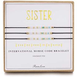 3 Pieces Sisters Morse Code Bracelet Friendship Birthday Best Friends Gift For 3 Women Girls Blue White Tiny Pony Seed Beads Black String Bracelets