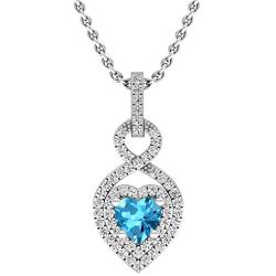 Dazzlingrock Collection 14K Gold 5 MM Heart Cut Blue Topaz & Round Diamond Heart Pendant (Silver Chain Included)